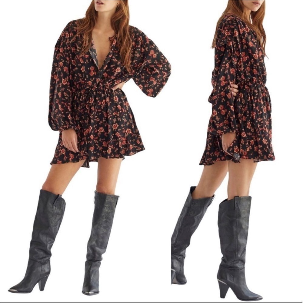 Free People Black and Red Floral Mini Dress
